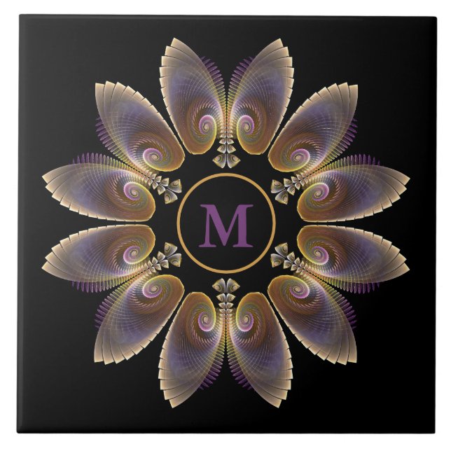 Abstract Angel Wings Mandala Fractal Monogram Ceramic Tile (Front)