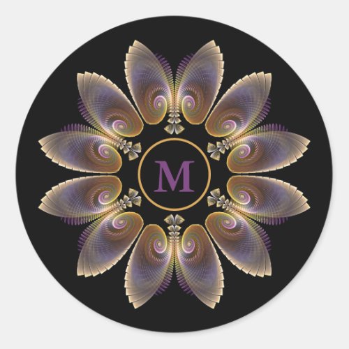 Abstract Angel Wings Mandala Fractal Monogram Classic Round Sticker