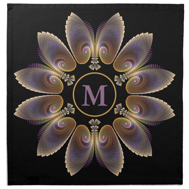 Abstract Angel Wings Mandala Fractal Monogram Cloth Napkin (Front)