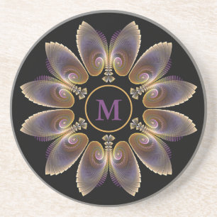 Abstract Angel Wings Mandala Fractal Monogram Coaster