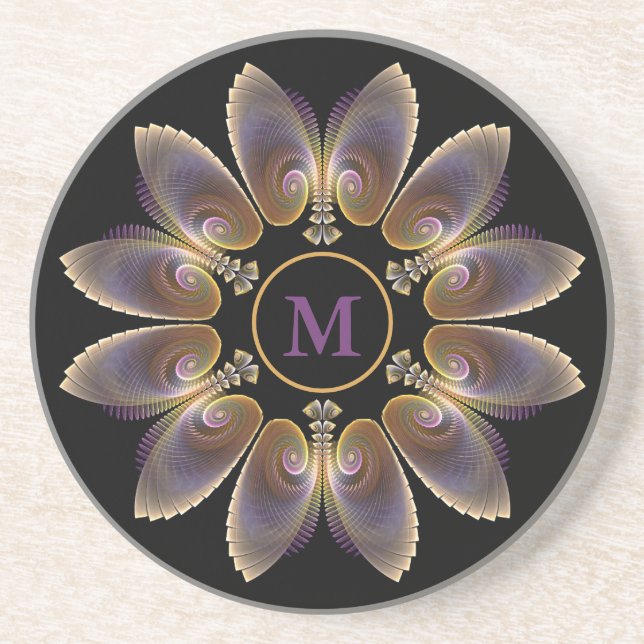 Abstract Angel Wings Mandala Fractal Monogram Coaster (Front)