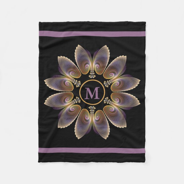 Abstract Angel Wings Mandala Fractal Monogram Fleece Blanket (Front)