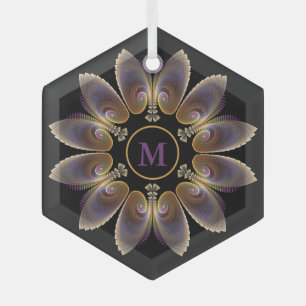 Abstract Angel Wings Mandala Fractal Monogram Glass Ornament