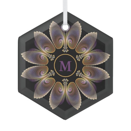 Abstract Angel Wings Mandala Fractal Monogram Glass Ornament