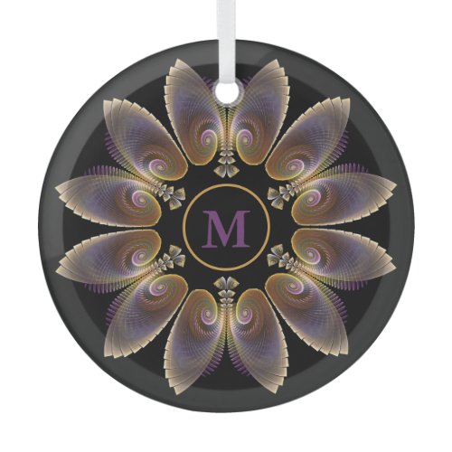 Abstract Angel Wings Mandala Fractal Monogram Glass Ornament