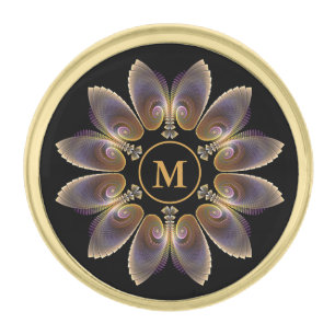 Abstract Angel Wings Mandala Fractal Monogram Gold Finish Lapel Pin