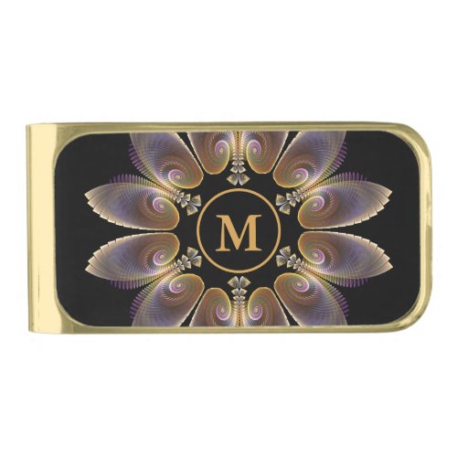 Abstract Angel Wings Mandala Fractal Monogram Gold Finish Money Clip