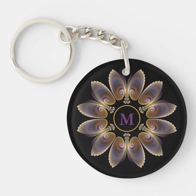 Abstract Angel Wings Mandala Fractal Monogram Keychain (Front)
