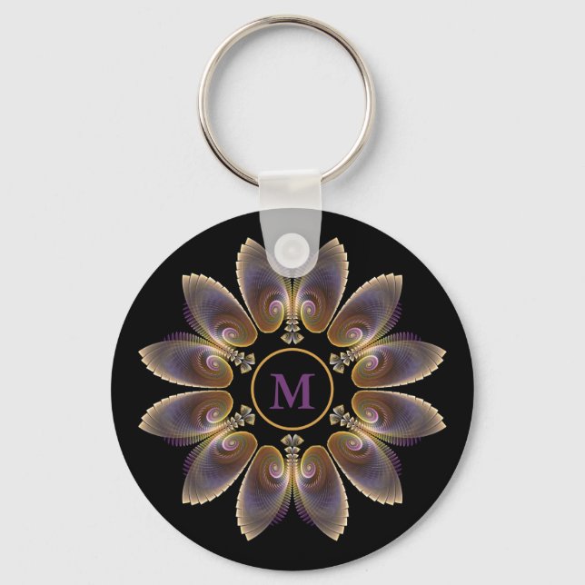 Abstract Angel Wings Mandala Fractal Monogram Keychain (Front)