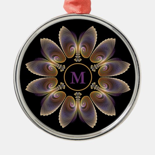 Abstract Angel Wings Mandala Fractal Monogram Metal Ornament