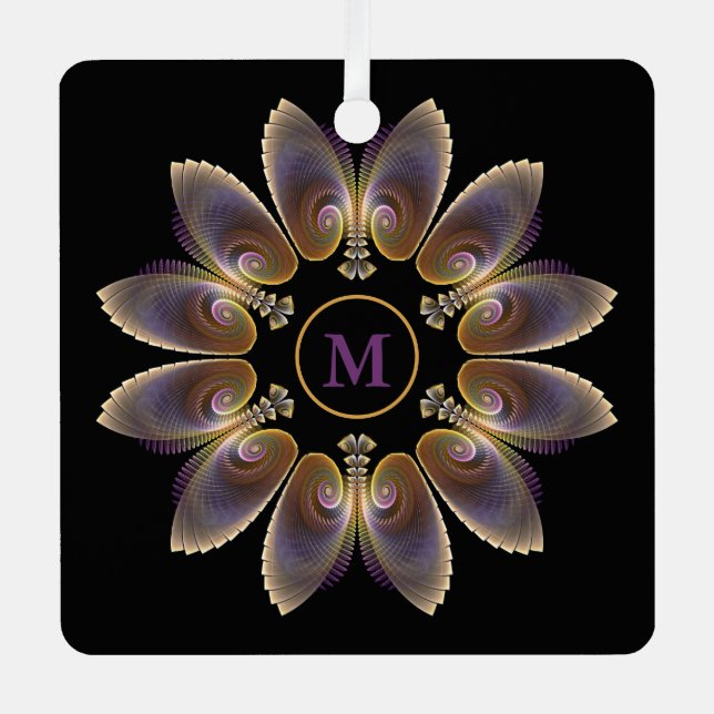 Abstract Angel Wings Mandala Fractal Monogram Metal Ornament (Front)