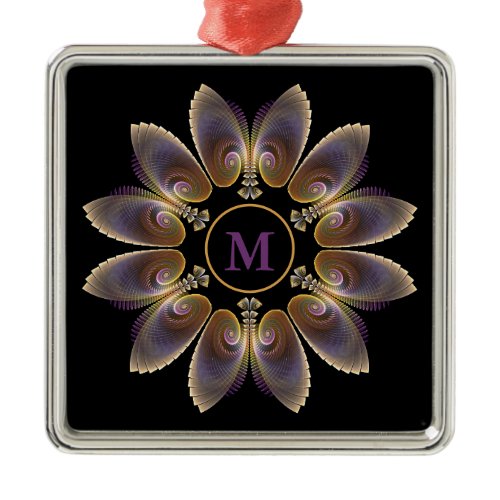 Abstract Angel Wings Mandala Fractal Monogram Metal Ornament