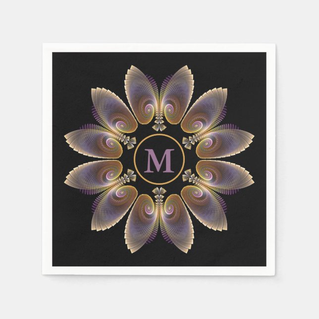 Abstract Angel Wings Mandala Fractal Monogram Napkins (Front)