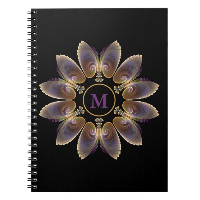 Abstract Angel Wings Mandala Fractal Monogram Notebook (Front)