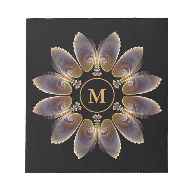 Abstract Angel Wings Mandala Fractal Monogram Notepad (Front)