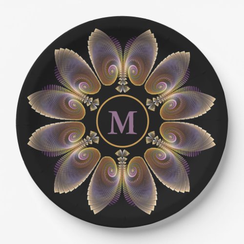 Abstract Angel Wings Mandala Fractal Monogram Paper Plates