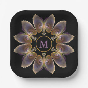 Abstract Angel Wings Mandala Fractal Monogram Paper Plates