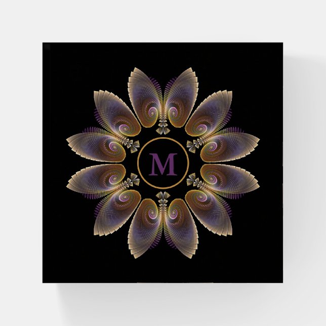 Abstract Angel Wings Mandala Fractal Monogram Paperweight (Front)