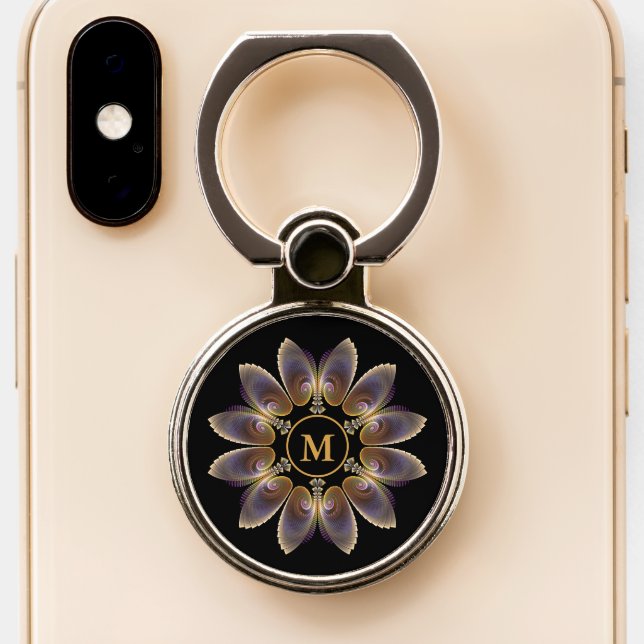 Abstract Angel Wings Mandala Fractal Monogram Phone Ring Stand (Close Up)