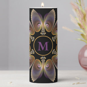 Abstract Angel Wings Mandala Fractal Monogram Pillar Candle
