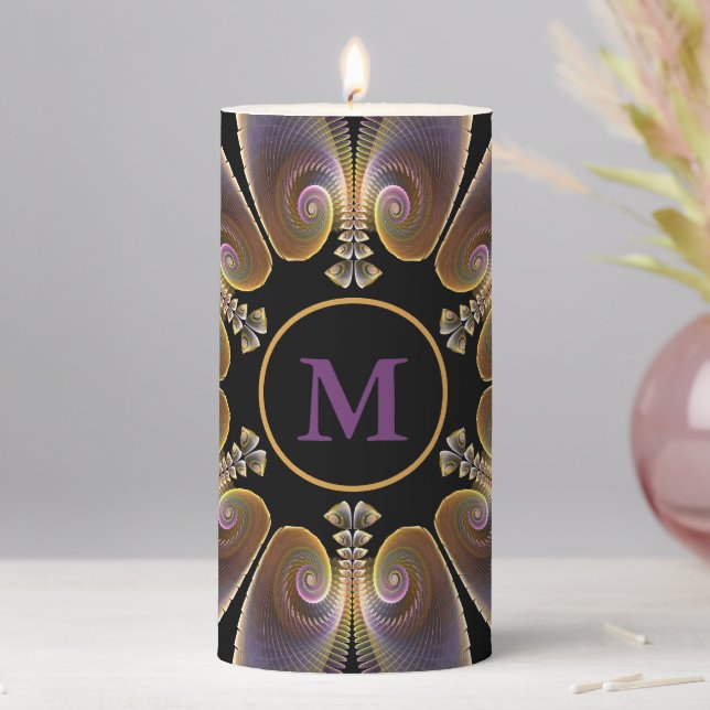 Abstract Angel Wings Mandala Fractal Monogram Pillar Candle (In Situ)
