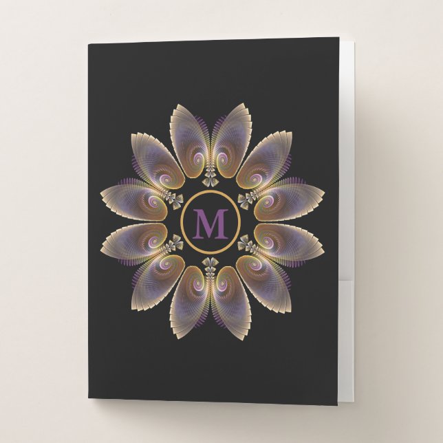 Abstract Angel Wings Mandala Fractal Monogram Pocket Folder (Front)