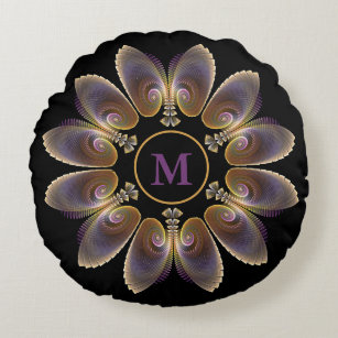 Abstract Angel Wings Mandala Fractal Monogram Round Pillow