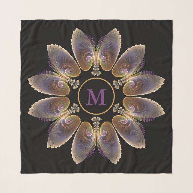 Abstract Angel Wings Mandala Fractal Monogram Scarf (Front)