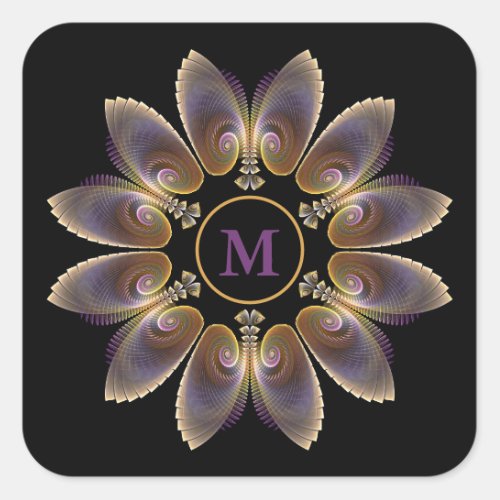 Abstract Angel Wings Mandala Fractal Monogram Square Sticker