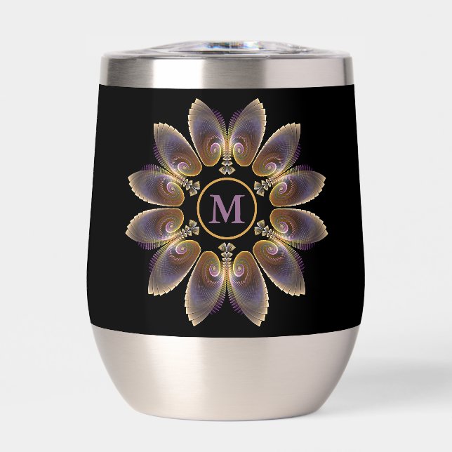 Abstract Angel Wings Mandala Fractal Monogram Thermal Wine Tumbler (Front)