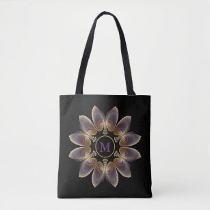 Abstract Angel Wings Mandala Fractal Monogram Tote Bag