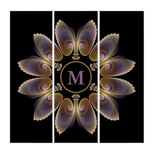 Abstract Angel Wings Mandala Fractal Monogram Triptych