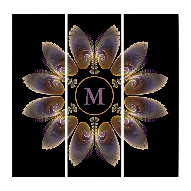Abstract Angel Wings Mandala Fractal Monogram Triptych (Front)