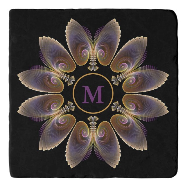 Abstract Angel Wings Mandala Fractal Monogram Trivet (Front)