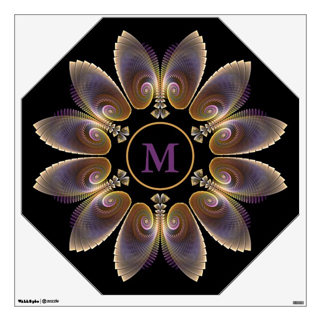 Abstract Angel Wings Mandala Fractal Monogram Wall Decal (Front)