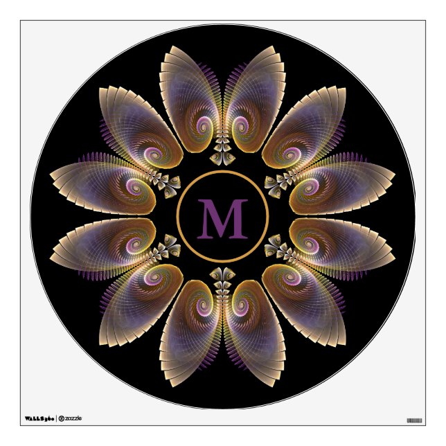 Abstract Angel Wings Mandala Fractal Monogram Wall Decal (Front)