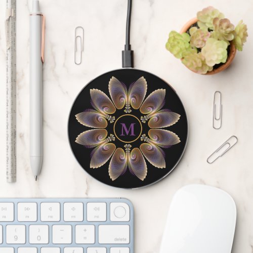 Abstract Angel Wings Mandala Fractal Monogram Wireless Charger
