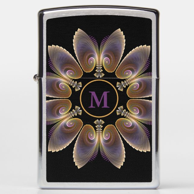 Abstract Angel Wings Mandala Fractal Monogram Zippo Lighter (Front)