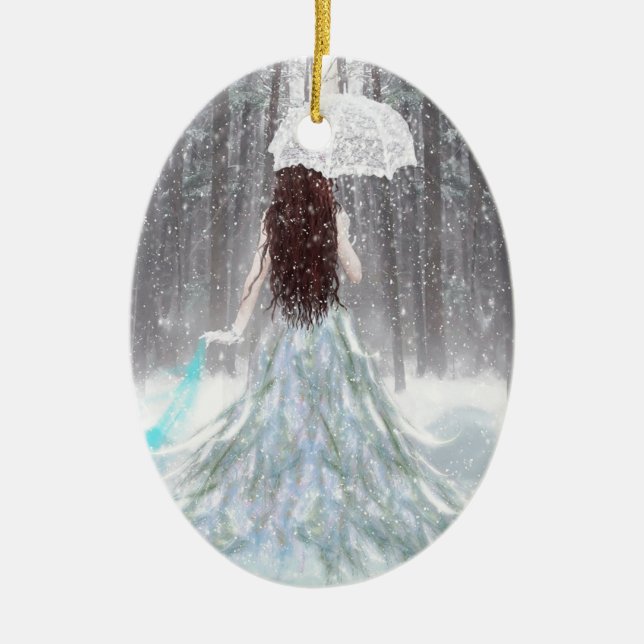 Abstract Angel Winter Snow Princess Ceramic Ornament (Front)