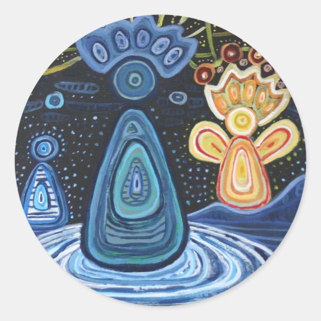 Abstract Angels Aboriginal  Sticker, Glossy Classic Round Sticker (Front)