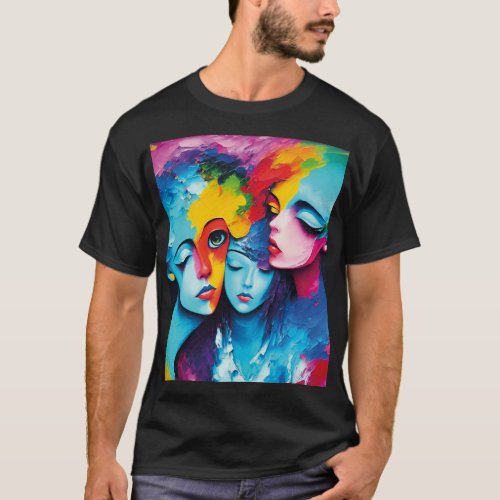 Abstract angels in oil fantastic painting motif T_Shirt