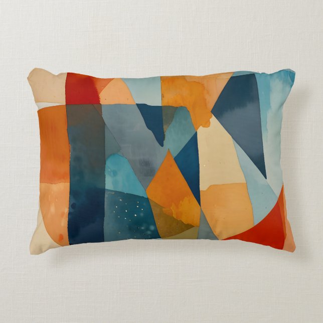 Abstract Angles of Blue and Orange Accent Pillow (Front)