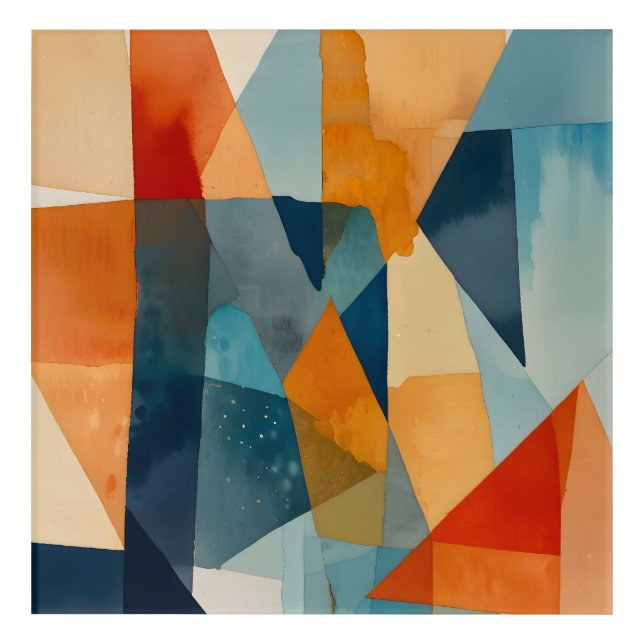 Abstract Angles of Blue and Orange Acrylic Print (Front)
