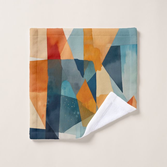 Abstract Angles of Blue and Orange Bath Towel Set (Wash Cloth)