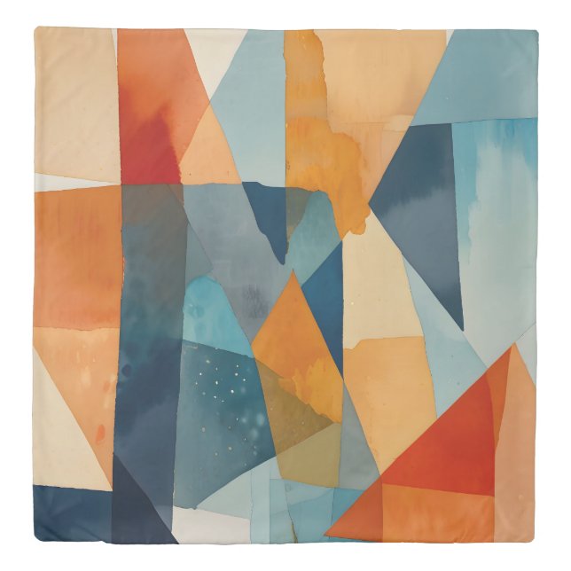Abstract Angles of Blue and Orange Duvet Cover (Front)