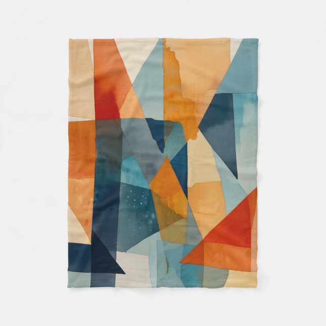 Abstract Angles of Blue and Orange Fleece Blanket (Front)