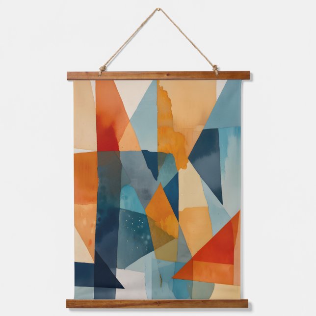 Abstract Angles of Blue and Orange Hanging Tapestry (Front)