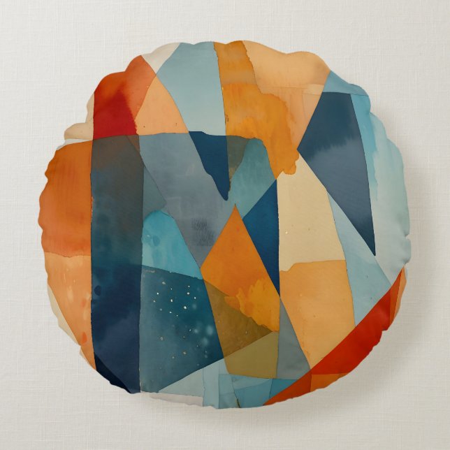 Abstract Angles of Blue and Orange Round Pillow (Front)