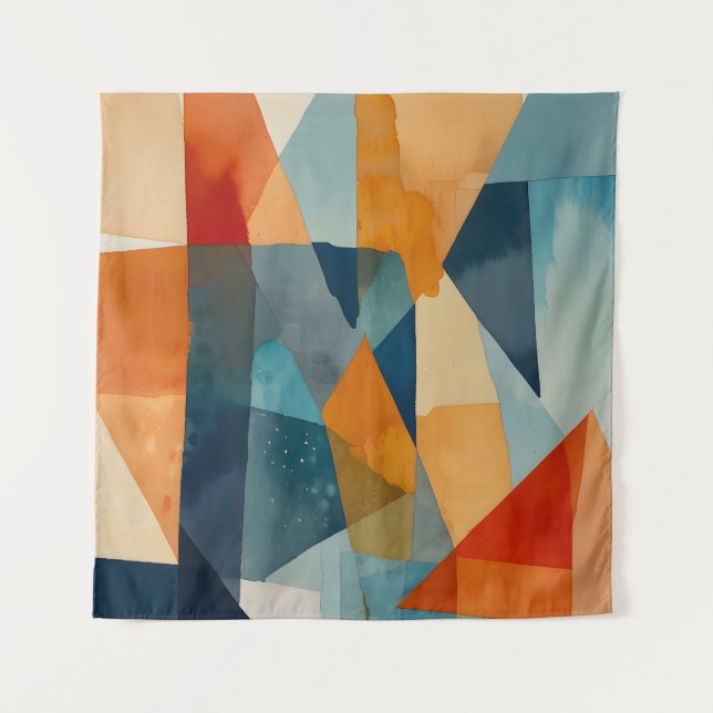 Abstract Angles of Blue and Orange Tapestry (Front)