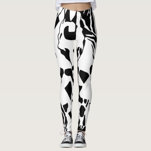 Abstract Animal Black  White Leggings